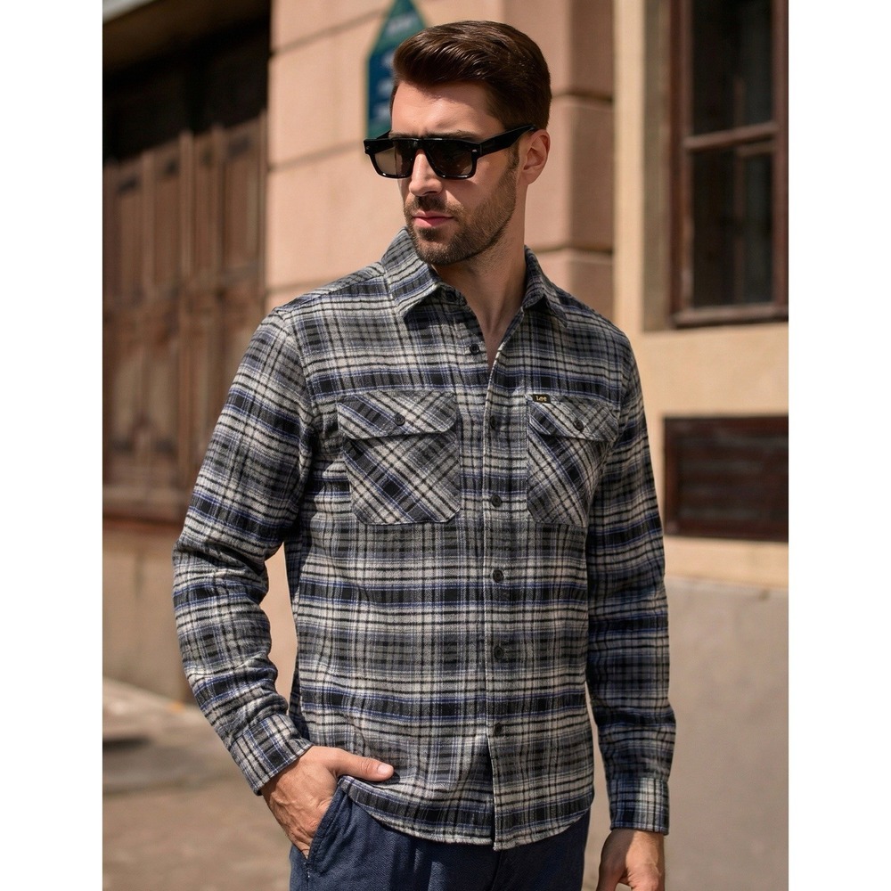 NWT Lee Men's Regular Fit Long Sleeve Plaid Flannel Button-Up OverShirt Size SM